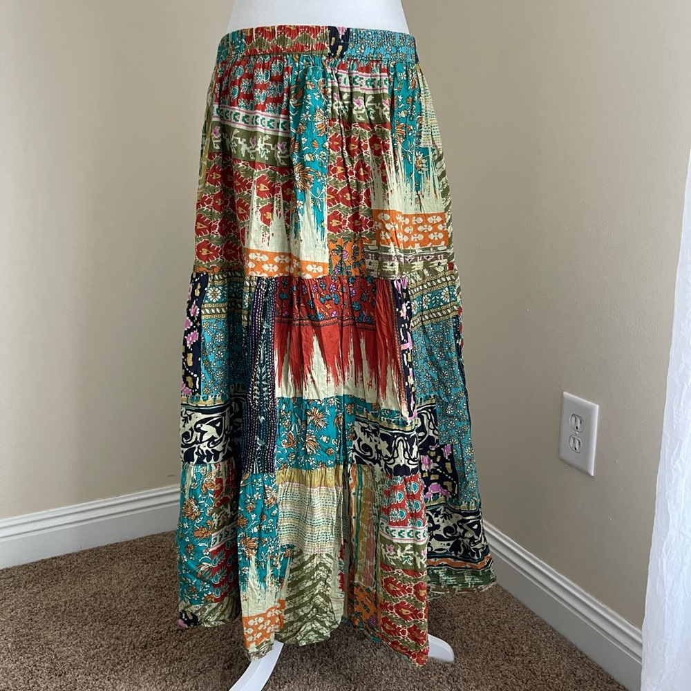 Colorful boho hippie patchwork style maxi skirt.